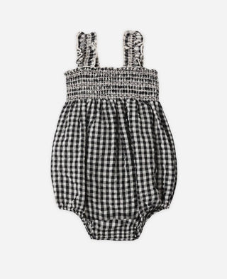 Rylee + Cru Black check romper new with tag, 6-12 months