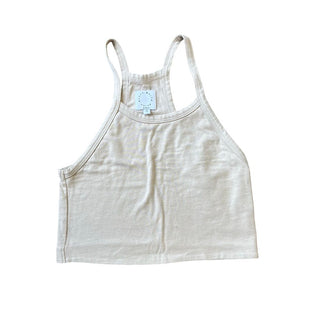 Black White Beige tan halter crop tank, small