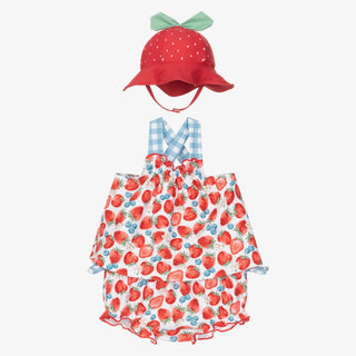 Mayoral Berry bathing suit set with strawberry hat new with tag, 0-1 month