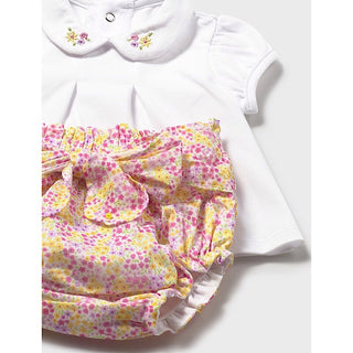 Mayoral Yellow knit set with floral bloomers new with tag, 0-1 month