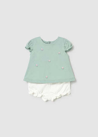 Mayoral Green tee with white bloomers new with tag, 0-1 month