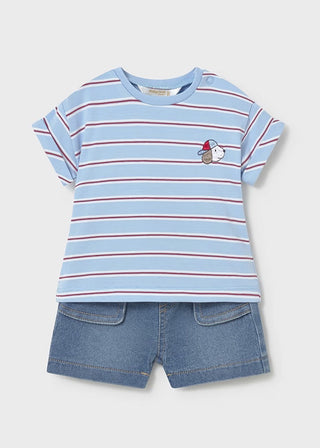 Mayoral Striped tee with denim shorts new with tag, 0-1 month