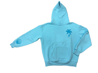 Pink Palm Puff Turquoise blue hoodie, Xxs