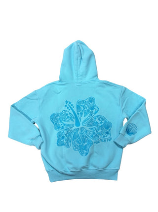 Pink Palm Puff Turquoise blue hoodie, Xxs
