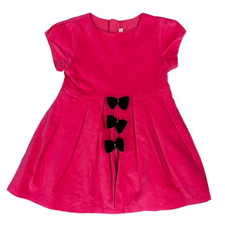 Billie Blush Hot Pink Velvet Dress with Black Bows, 18 months