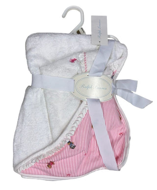 Ralph Lauren Ralph Lauren Towel and Washcloth White Set with Pink Pinstripe and Bears - New With Tags, O/S