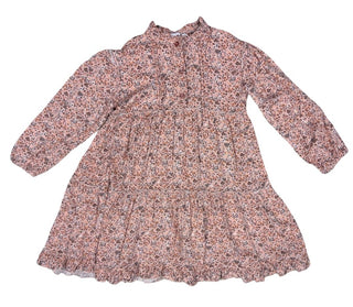 Deux Par Deux Pink Ruffled Tiered Dress with Floral Pattern, 6 years
