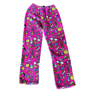 Fuzzies hot pink w/emojy's fuzzy pants, 14-16 years