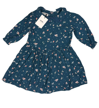 Tocoto Vintage Teal Blue Longsleeve Collared Dress with Flower Pattern - New With Tags, 2 years