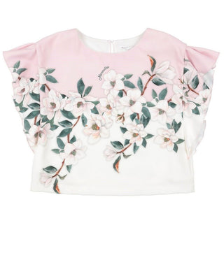 Monnalisa pink floral cropped blouse , 10 years