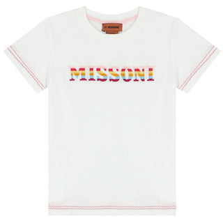 Missoni white tee with logo and pink detailing, 10 years