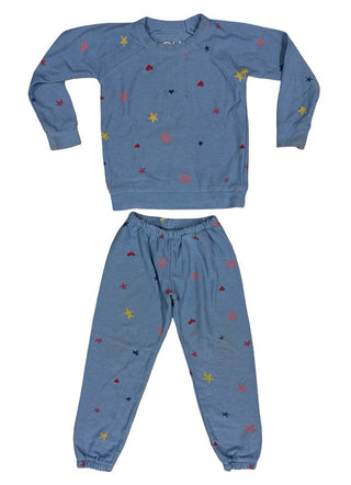 Chaser Blue Sweatset with Star Pattern - Some light staining, reflected in price, 3 years