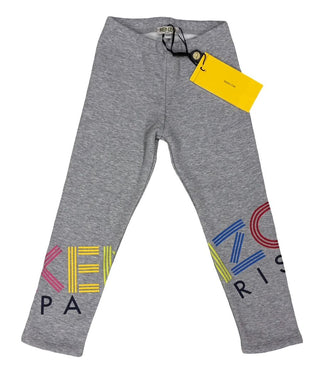 Kenzo Grey Fleece-Lined Leggings with Kenzo Graphics, 3 years