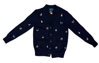 Polo Ralph Lauren Navy Blue Knit Cardigan with Dog Embroidery, 6 years