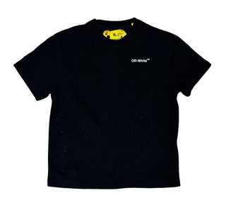 Off-White Black Tee with White Graphic on Front and Back, 4 years