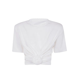Magda Butrym White knotted crew neck tshirt, Euro 36 womens
