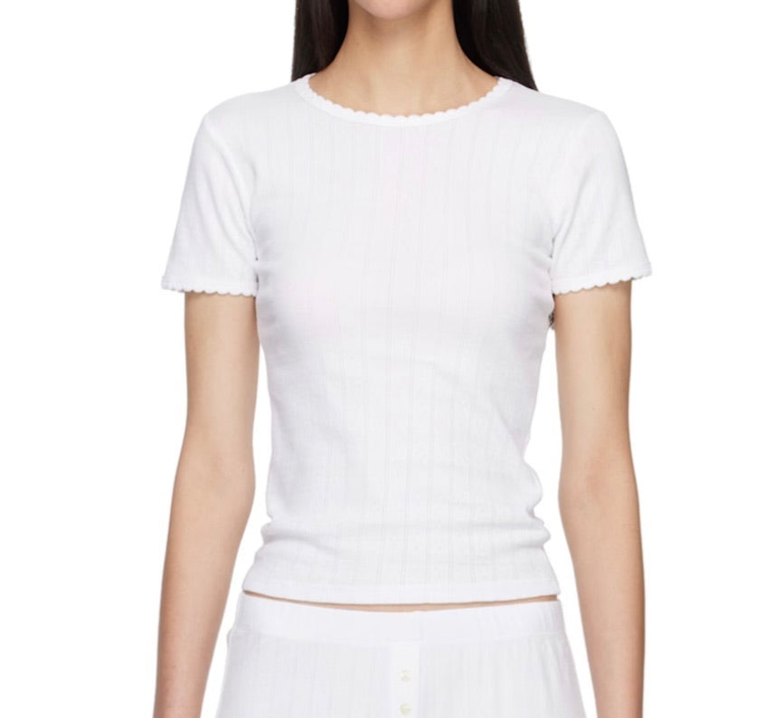 Leset White pointelle tshirt, Xs womens