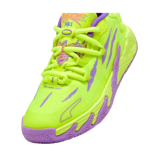 Puma x Lamelo Ball MB.03 Spark basketball shoe in safety yellow/purple, 2 big kid