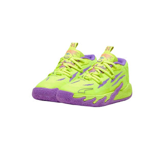 Puma x Lamelo Ball MB.03 Spark basketball shoe in safety yellow/purple, 2 big kid