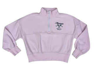 Abercrombie Kids Half Zip Pink Sweatshirt with Tennis Logo Embroidery, 9-10 years