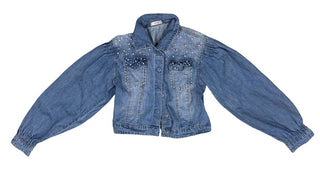 Y-Clu Pearl and Gem Embellished Denim Blue Jacket, 42 EU