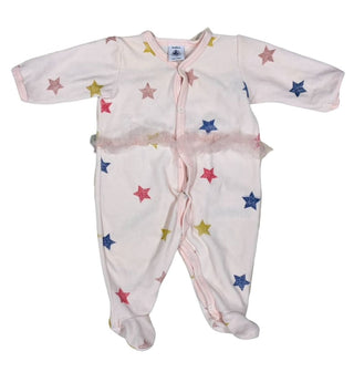 Petit Bateau Pink Velvet Sleeper with Tutu Ruffle and Sparkle Stars, 3 months