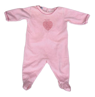 Petite Bateau Velvet Pink Sleeper with Embroidery and Heart, 3 months