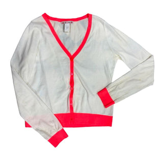 Bonpoint Cream and Neon Pink Cardigan - Light Staining Throughout, XS