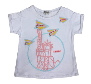 Kenzo White Tee with Statue of Liberty and Airplanes Graphics, 5 years