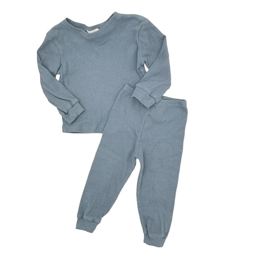Mikki Rae Antique blue waffle long sleeve/pant set, 3 years