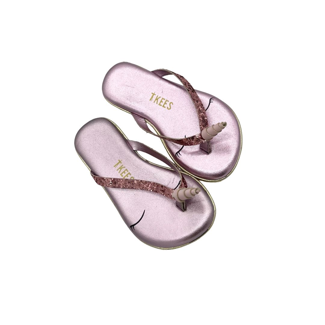 Tkees pink unicorn flip flops, 7-8 little kid
