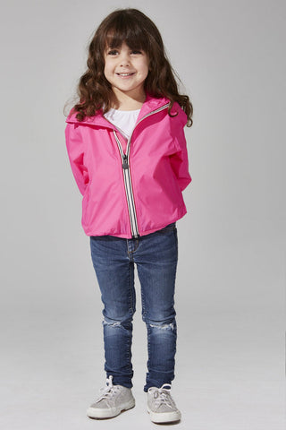 08 Fluorescent pink full zip packable rain jacket, new with tag, 12 months