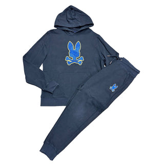 Psycho Bunny Black w/blue bunny sweatshirt/pant set, 14-16 years (large)
