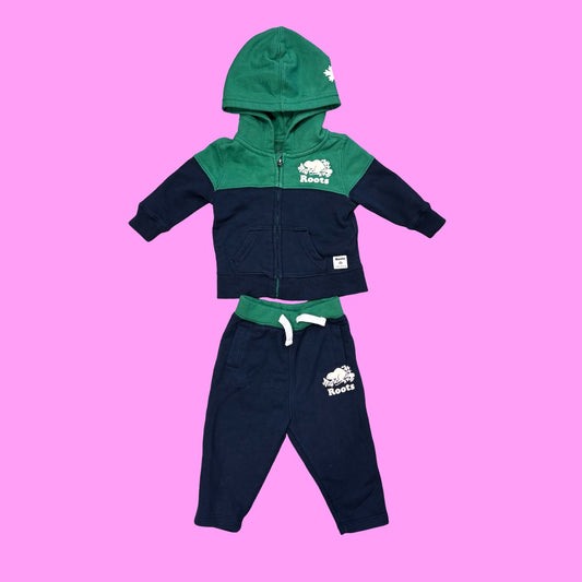Roots Navy/Green sweat set, 6-12 months