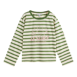 Emile & Ida Green stripe top with graphic, new with tag, 10 years