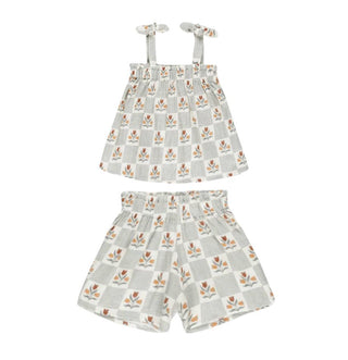 Rylee + Cru Remi Top and Remi Shorts in Garden Grid Print Brand New with Tags, 6-7 years