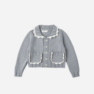 Rylee + Cru Dusty Blue Scallop Cardigan Brand New with Tags, 6-7 years