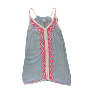blue tank top with pink embroidery, medium