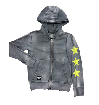 Nununu Washed Grey Zip up Hoodie with Green Star Graphics, 6-7 years