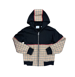 Burberry Black and Tan Plaid Zip Up Hooded Sweatshirt, 8 years