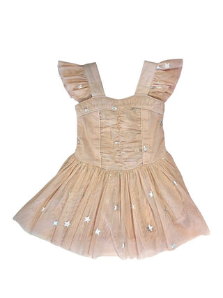 Stella McCartney Blush Pink Tulle Dress with Ruching and Silver Stars, 3 years