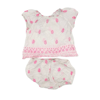 Bonpoint Pink/white print sheer cotton top/bloomers, 12 months