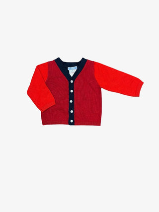 Jacadi Navy and Red Colour Block Button Down Cardigan , 12 months