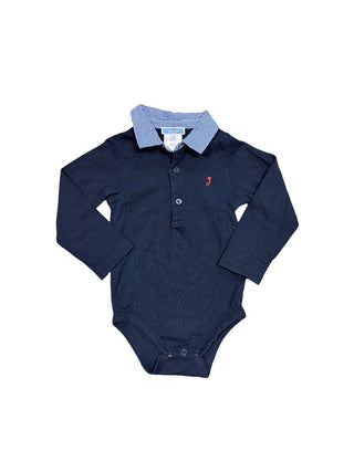 Jacadi  Navy Blue Bodysuit with Checked Collar, 24 months