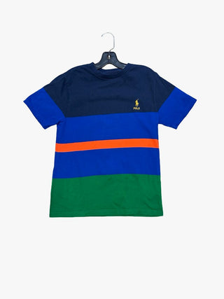 Polo Ralph Lauren Blue, Orange and Green Block Stripe Tee with Gold Logo, 10-12 years