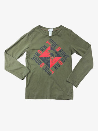 Diesel Green Longsleeve with "Brave" Red and Black Graphics, 6 years
