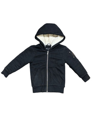 Moose Knuckles Thick Black Sweater/Jacket with White Lined Hood, XS Youth