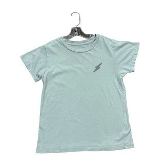 Tiny Whales Green T-Shirt with Lighting bolt little stain on it, 10