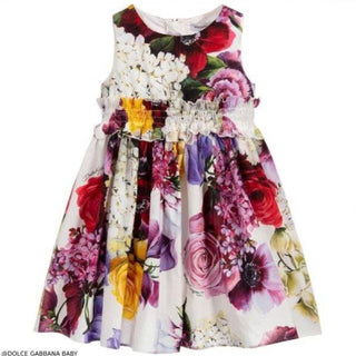 Dolce & Gabbana Shirred Waist Pleated Floral Dress , 6-8 years