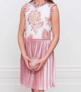 Charles David White and Pink Velvet Skirted Floral Dress, 16 years